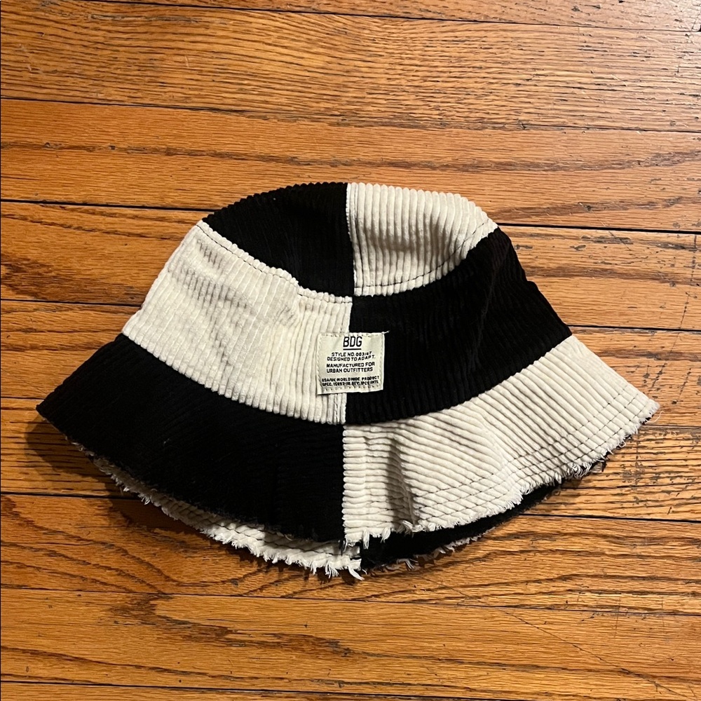 Urban Outfitters Black and White Corduroy Bucket Hat